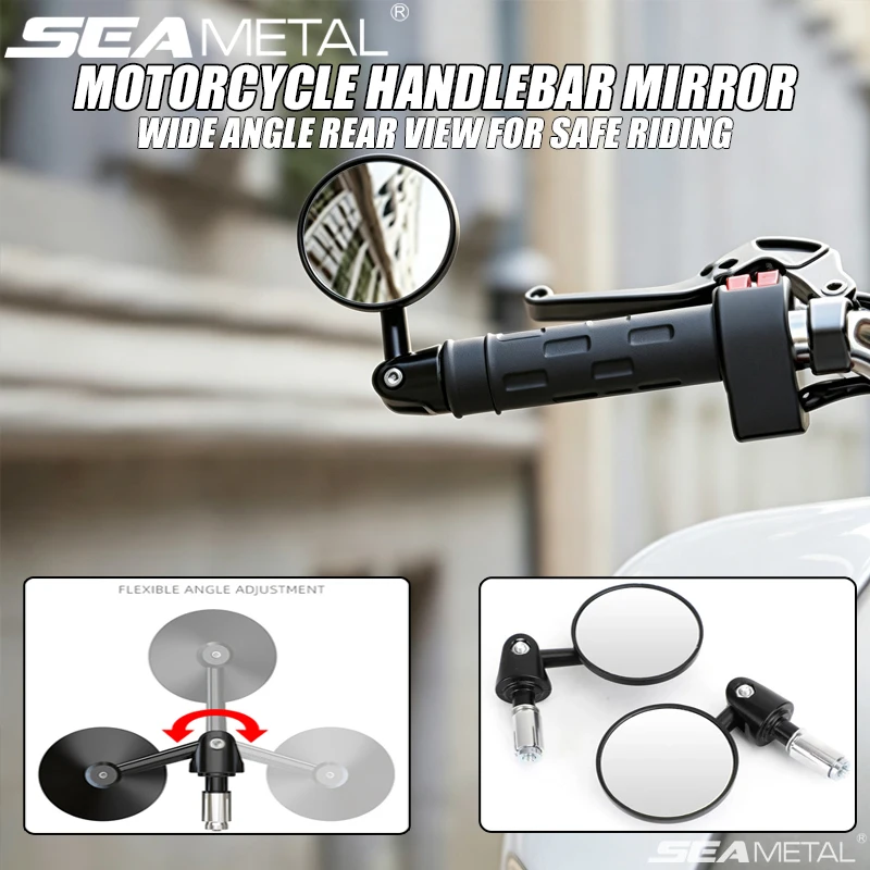 SEAMETAL 2 Stück Motorrad-Lenker-Rückspiegel, HD-Weitwinkelansicht, verstellbarer, erweiterter Rückspiegel