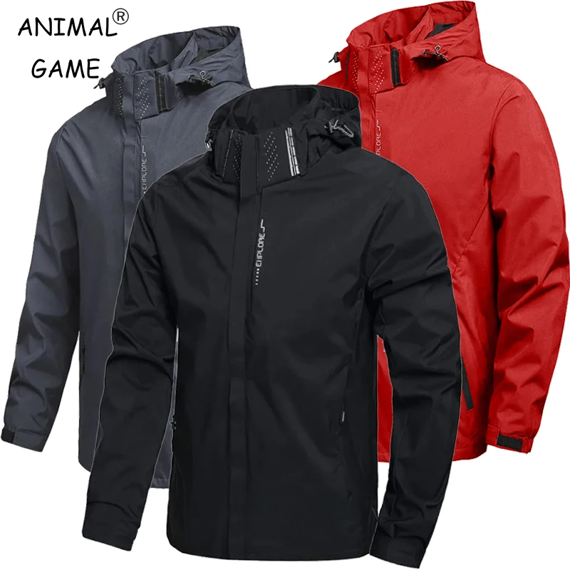 Wasserdichter Outdoor-Regenmantel für Herren, leichter Fahrradmantel mit Kapuze, Streetwear, Wandern
