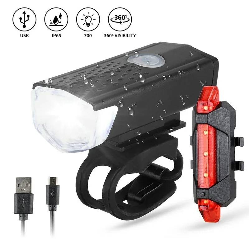 Fahrrad Licht USB LED Wiederaufladbare Set MTB Rennrad Vorne Hinten Scheinwerfer Lampe Taschenlampe Radfahren