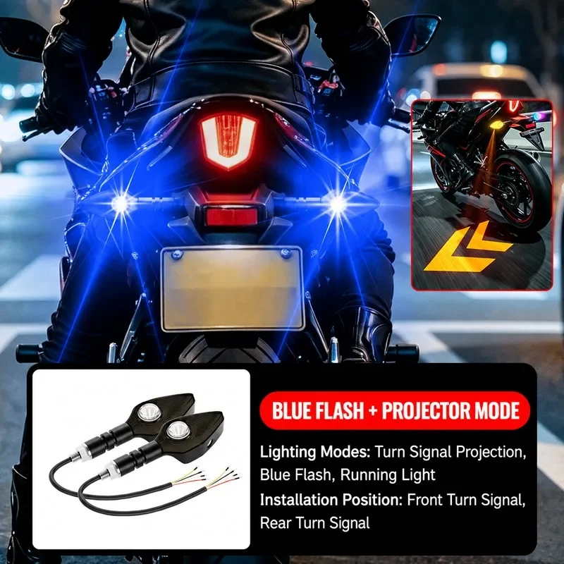 Motorrad-Blinker LED-Umgebungsleuchte mit Projektion Wasserdichtes Blinklicht Rücklicht Brems- und Signallicht