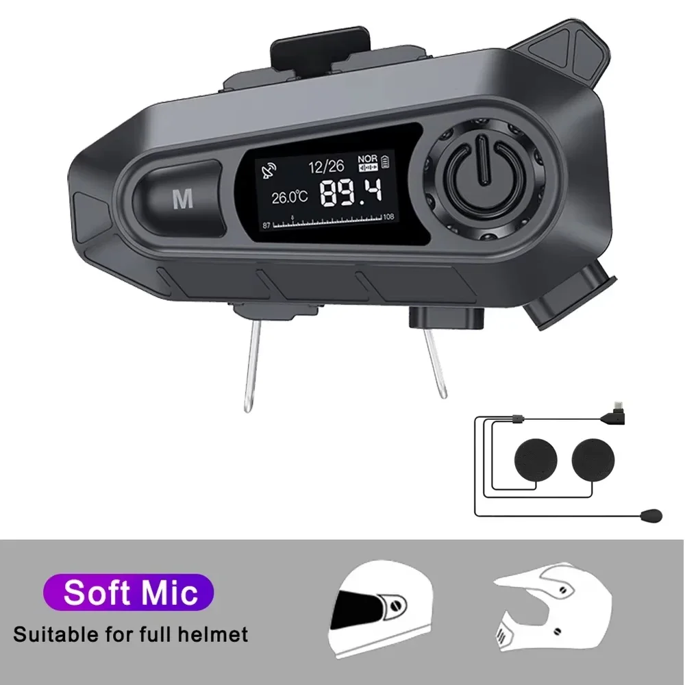 Bluetooth 5.3 Motorradhelm-Intercom-Headset Drahtloses Intercom-System Intercomunicador Moto Wasserdichtes