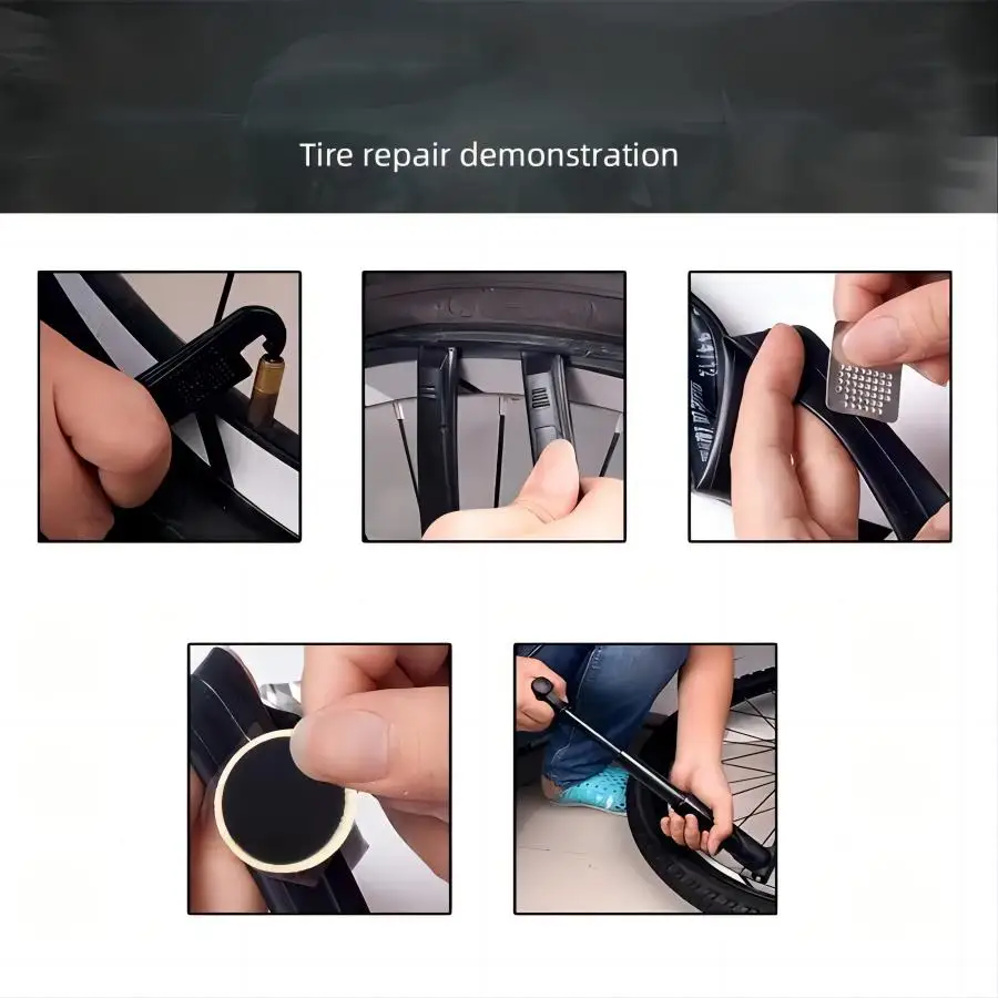 Tragbare Fahrradreifen-Reparatursets mit Reifenhebern, Gummipflaster – Image 4