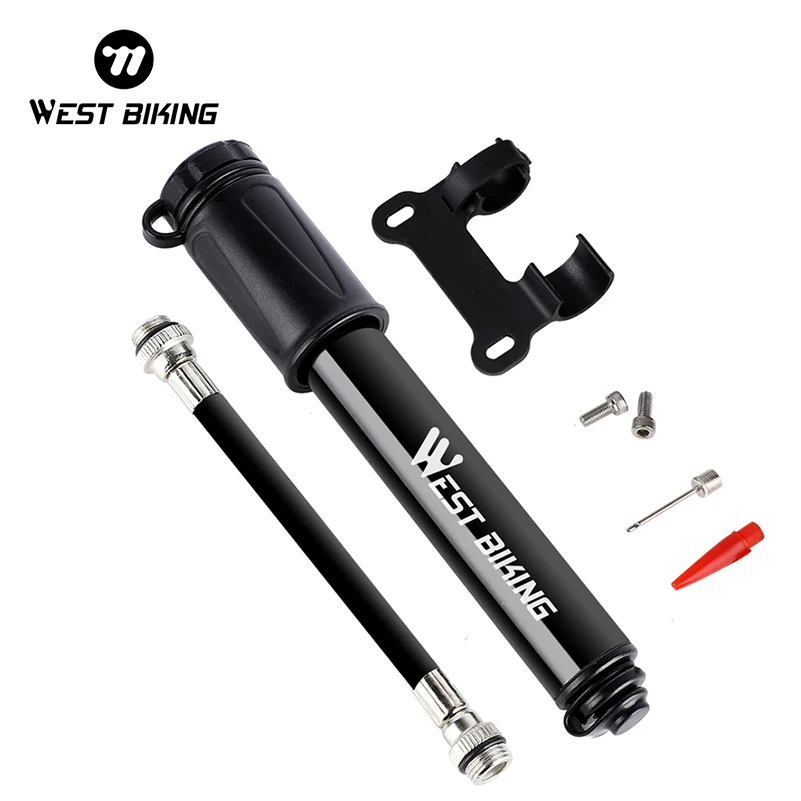 WEST BIKING 100Psi Mini Fahrradpumpe Aluminiumlegierung Fahrrad Handluftpumpe Reifenfüller Schrader Presta