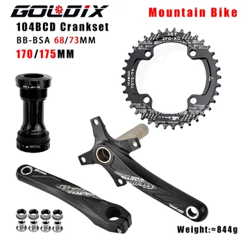 GOLDIX Fahrradkurbel Kettenblatt 104BCD MTB Fahrradkurbel Aluminiumlegierung mit Boden 170 mm Kurbel Schwarz