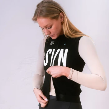 SYN Unisex Schwarze winddichte Weste Reitsport Rennrad reflektierende ärmellose Fahrradweste Damen