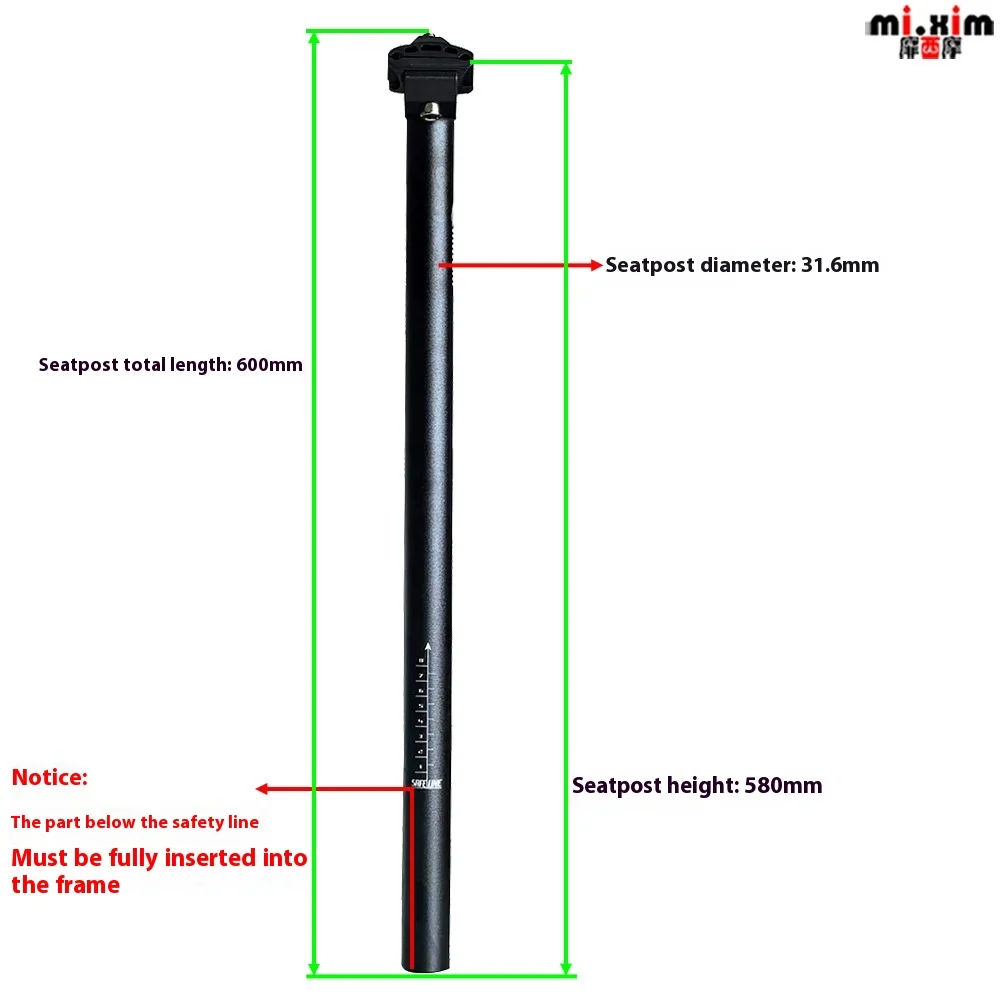 31,6*580mm Superlight Sattelstütze Sattelrohr MTB Fahrrad Erweiterte – Image 6