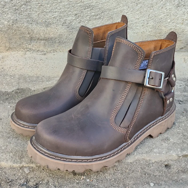 Wasserdichte Leder Motorradstiefel Herren Braun Motocross Street Reitschuhe Retro Motorrad Schutzstiefel