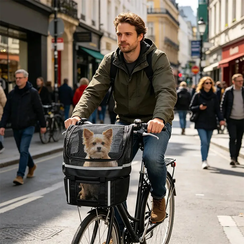 Hundekorb für Fahrrad, Fahrradlenker-Träger mit Fenster, kleiner – Image 4
