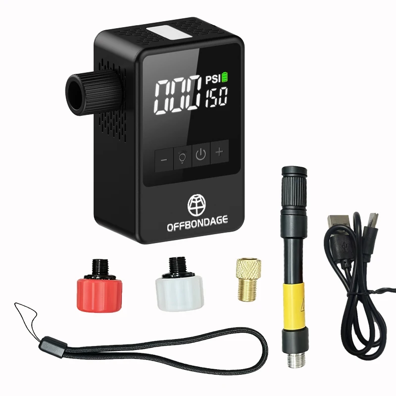 OFFBONDAGE Mini Elektrische Luftpumpe Fahrrad Tragbarer Digitaler Aufpumper Motorrad MTB Rennrad Schrader