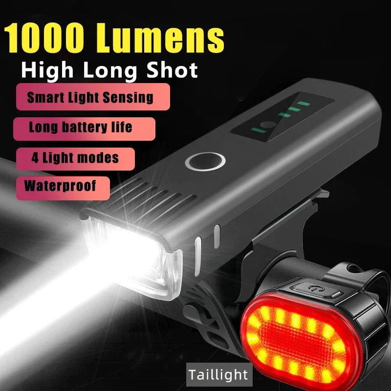 USB-C Wiederaufladbares LED-Fahrrad-Vorderlicht + Intelligentes Sensor-Rücklicht Wasserdichtes