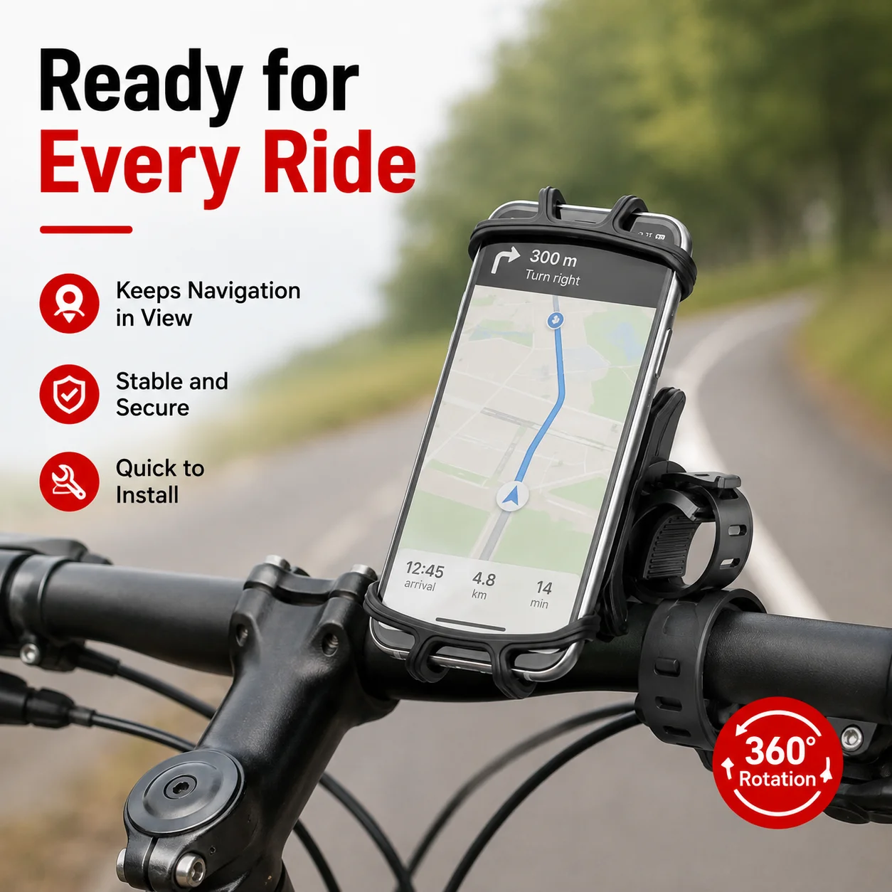 PINMOAP 1PC Fahrrad-Handyhalterung, Fahrradlenkerhalterung, 360° – Image 3