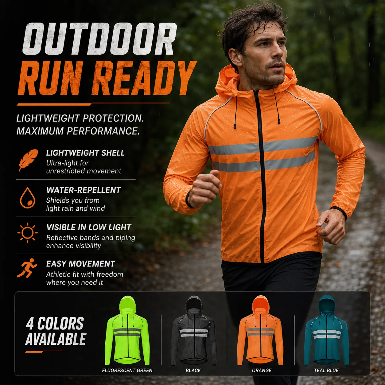 Herren Fahrradjacke Reflektierend mit Kapuze Winddicht Wasserabweisend – Image 6