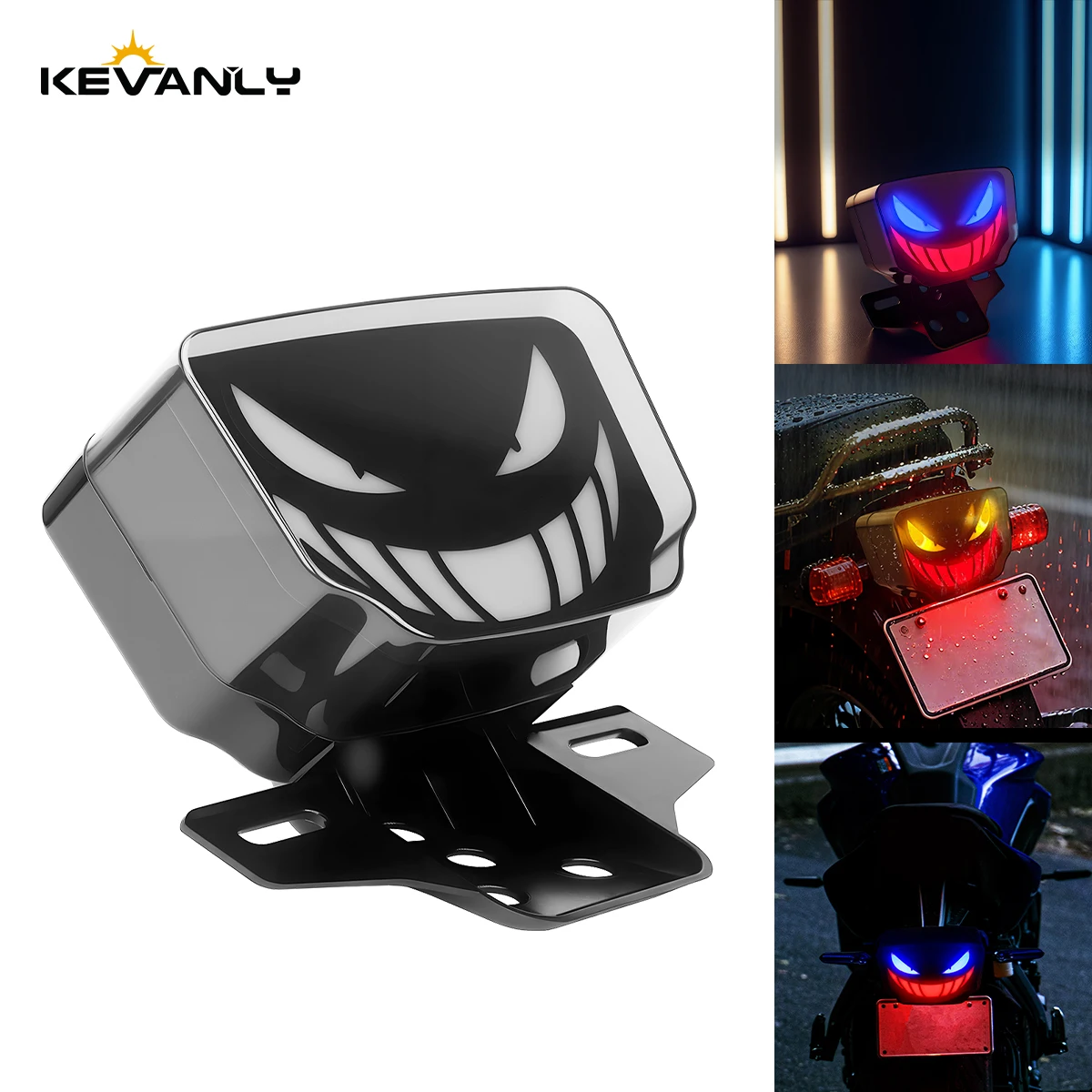 Motorrad LED Integriertes Rücklicht Teufel Lächeln Strobe Hinten Blinker Bremsleuchte Universal Dynamische