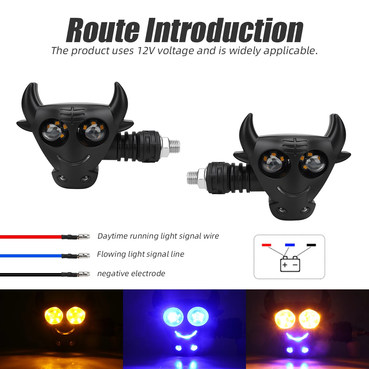 Motorrad LED-Blinker im Stierkopf-Design, Fließende Richtungsanzeiger – Bild 3