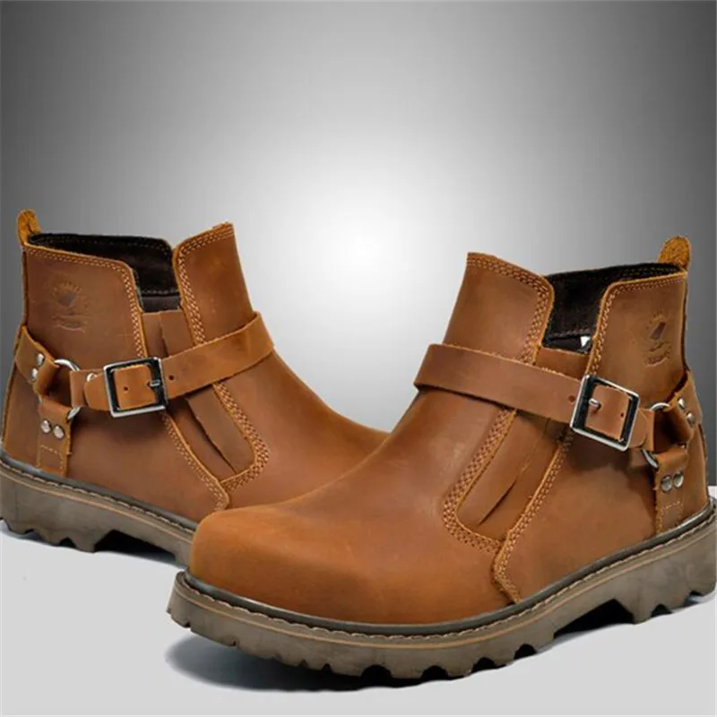 Wasserdichte Leder Motorradstiefel Herren Braun Motocross Street – Image 5