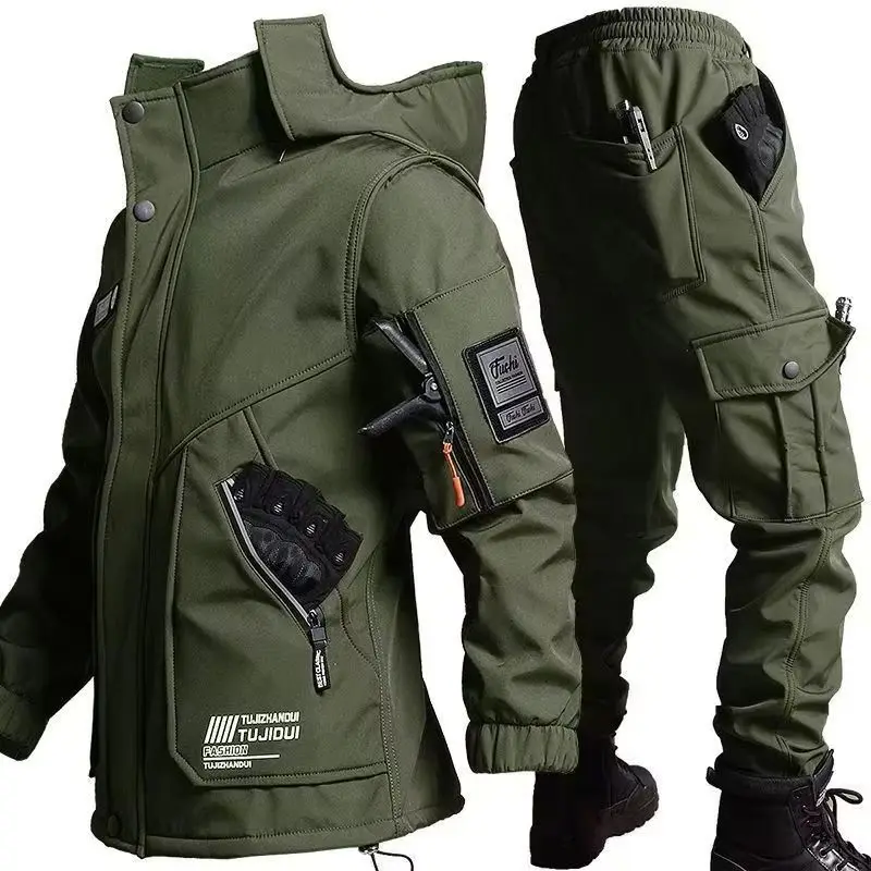 Herren-Motorradjacke mit Herbst- und Winter-Samt-Trainingsset – Image 4