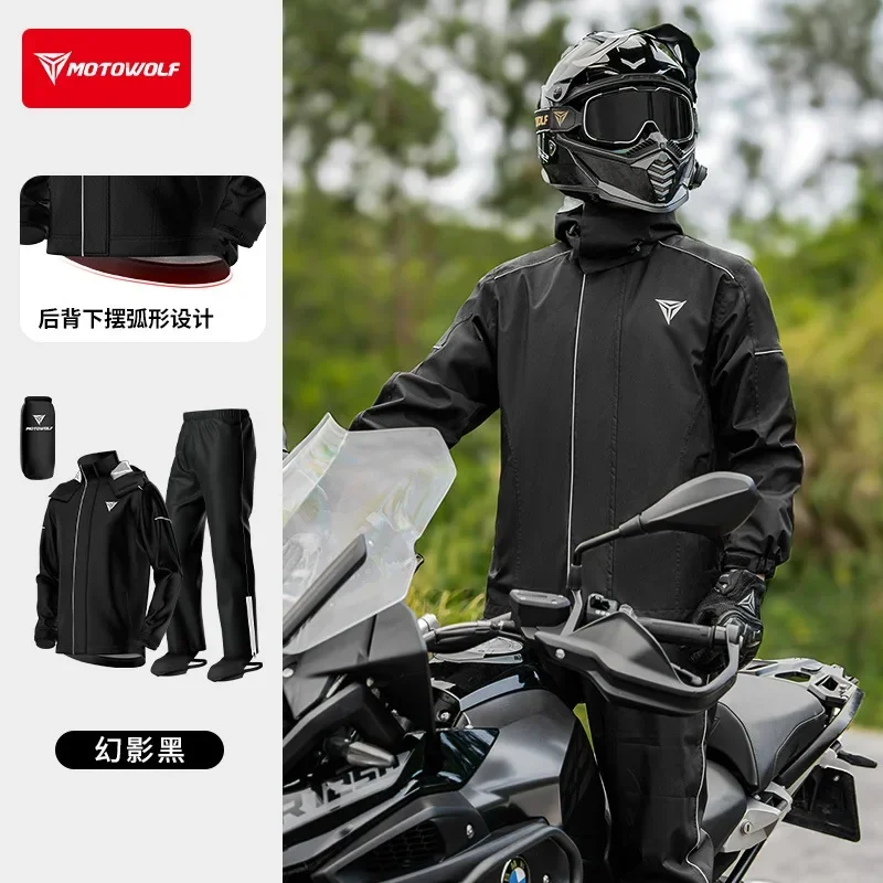 Motowolf Motorrad-Regenanzug Wasserdichter Zweiteiliger Reflektierender Moto-Regenjacken-Hosen-Set Winddichter