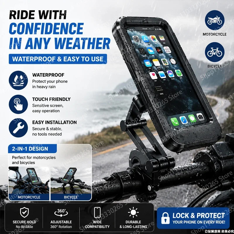 Wasserdichte Motorrad- und Fahrrad-Handyhalterung, 360° ° Drehbare, berührungsempfindliche, universelle