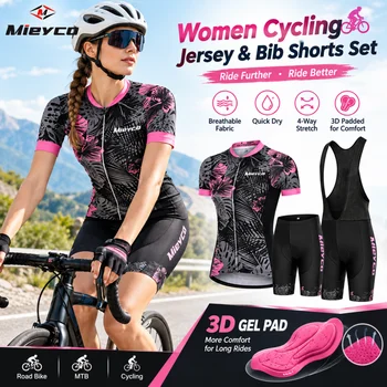 Damen-Radtrikot-Set mit kurzen Ärmeln und 3D-gepolsterten Trägerhosen, atmungsaktives Fahrrad-Set für Rennrad