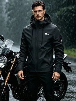 Herren-Motorradjacke, wasserdicht, winddicht, modisch und lässig, funktionelle Jacke mit Kapuze, Herbst