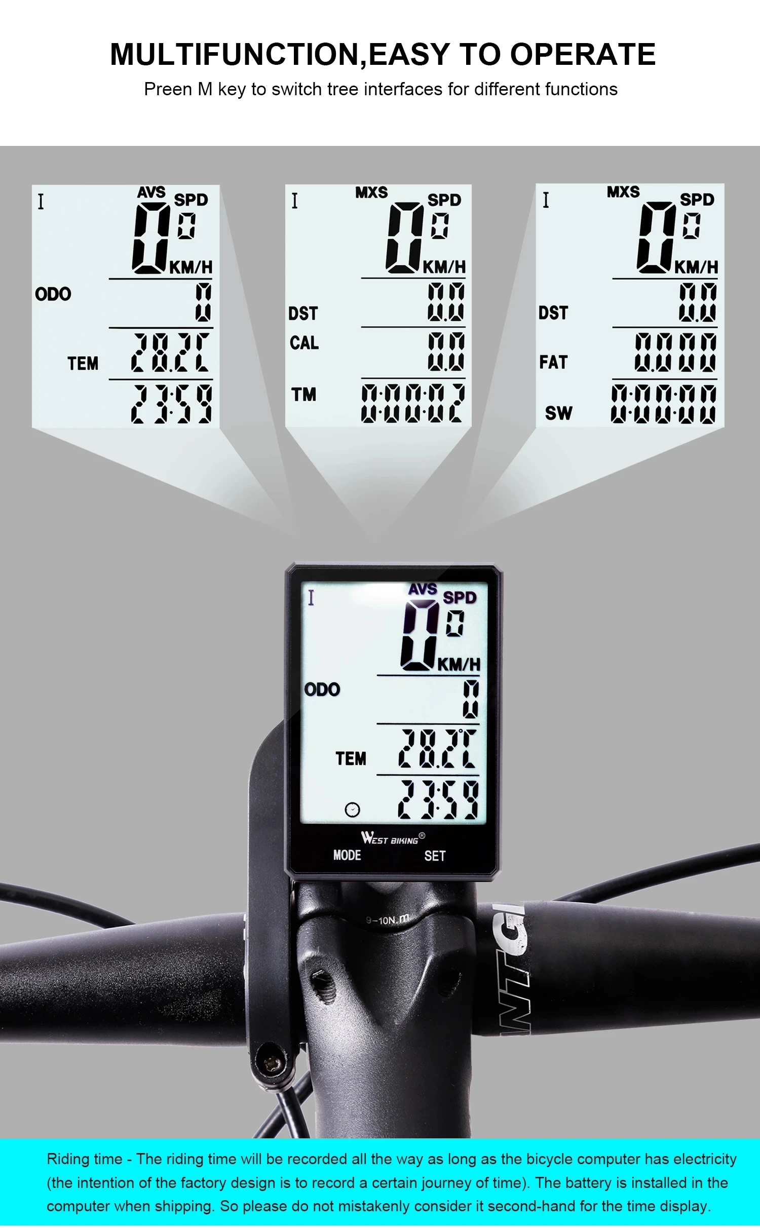 WEST BIKING Fahrradcomputer Digitaler Tachometer Kilometerzähler – Image 3