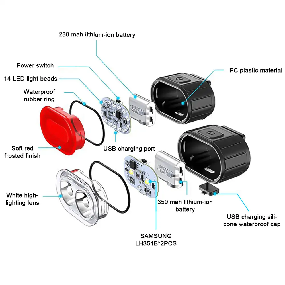 USB-Aufladbares Fahrrad-Vorder- und Rücklicht-Set, Vorder – Bild 6