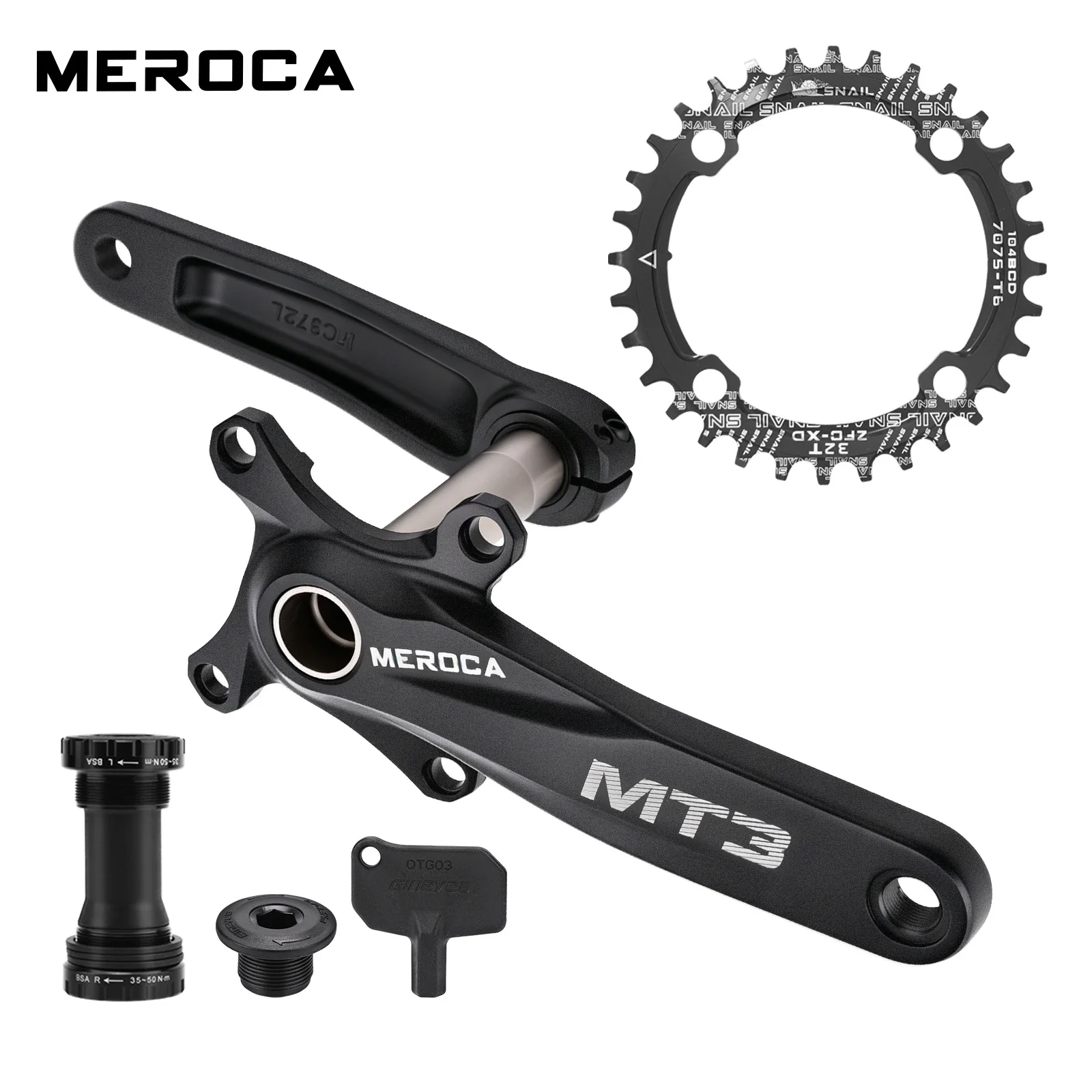 MTB-Kurbelgarnitur mit rundem/ovalen Kettenblatt 32T/34T/36T/38T/40T, schmal-breit gezahntes Kettenrad