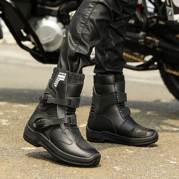 Wasserdichte Lederstiefel für Herren Reitstiefel Motocross-Stiefel Rutschfeste Bike Offroad-Rennstiefel