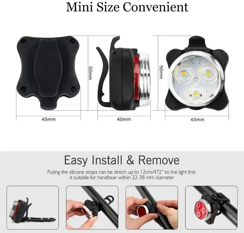 USB Lade Fahrrad Licht Set LED Kopf Vordere Lampe Hinten Rücklicht – Bild 4