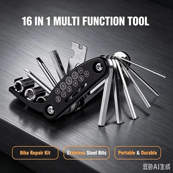 16-in-1 Fahrrad-Multitool-Set Tragbares Fahrrad-Reparaturwerkzeug-Set mit Inbusschlüssel, Steckschlüssel