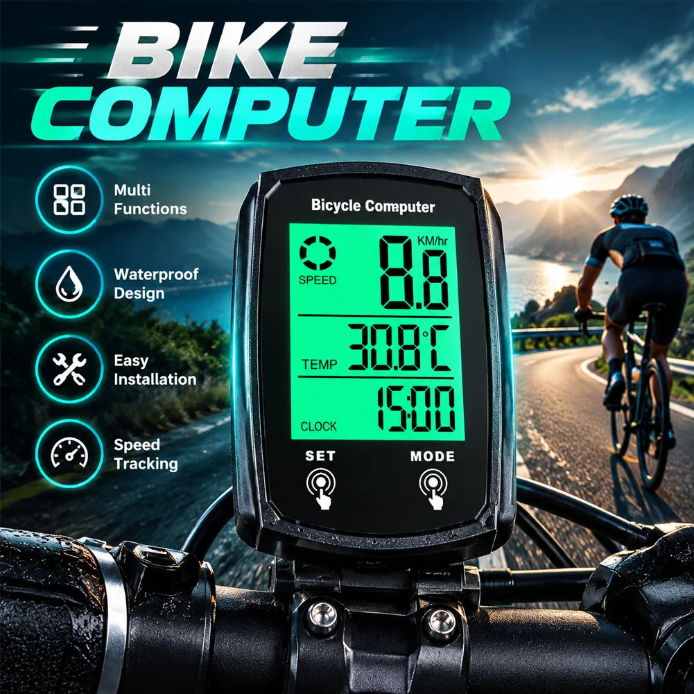 Fahrradcomputer, kabelgebundener Tachometer, USB-Ladefunktion, leuchtendes LCD-Display, wiederaufladbarer