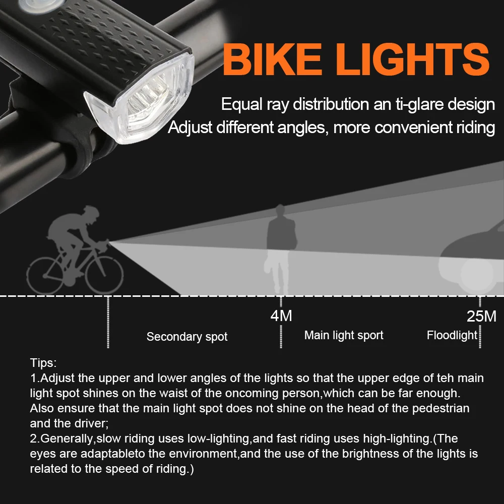 USB wiederaufladbares Fahrradlicht, Frontlicht, rotes Rücklicht – Bild 4