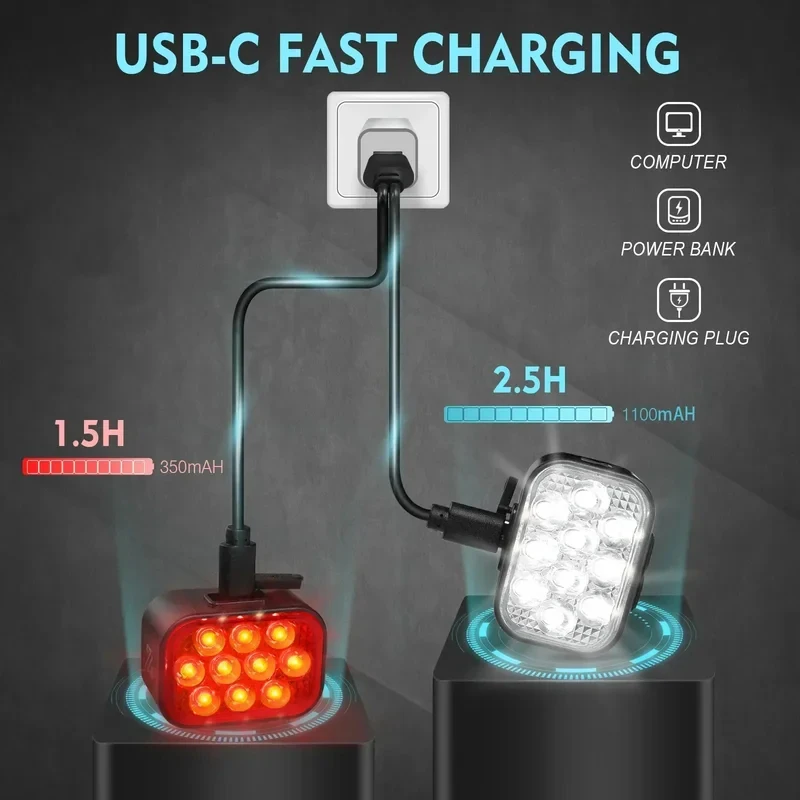 Fahrrad-Scheinwerfer und Rücklicht USB-Aufladbares Set Fahrrad-Vorder – Bild 5