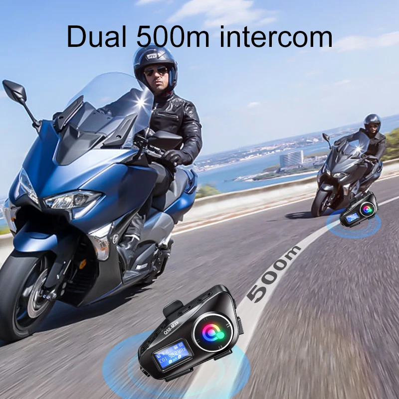 Bluetooth 5,3 Motorrad Helm Headset Intercom LCD-Display 500m Inter – Immagine 3