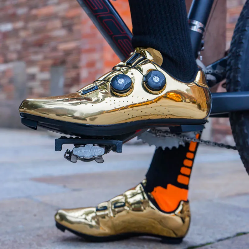 Goldene Fahrradschuhe MTB Rennrad-Sohle Fahrrad-Lockschuhe Gold Silber – Immagine 3