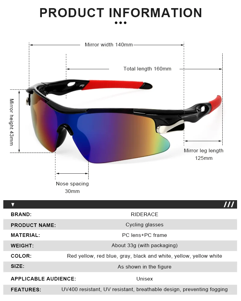 Rider ace sport männer sonnenbrille rennfahrrad brille mountain – Image 6
