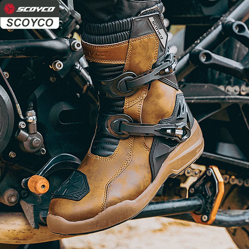 Scoyco Motorrad Schutzs tiefel Männer wasserdichte Enduro Motorrad fahrer Schuhe TPU Leder Anti-Rutsch