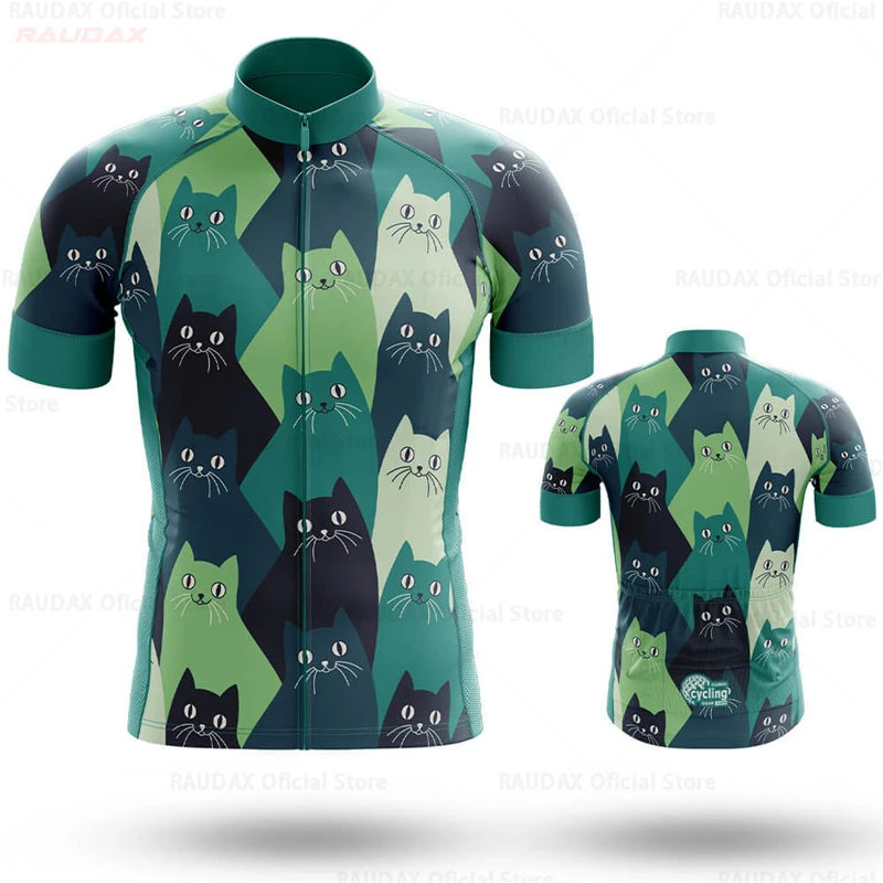 Herren-Radtrikot mit Cartoon-Katzen-Motiv, MTB-Fahrradshirt, Mountainbike- und Rennrad-Bekleidung