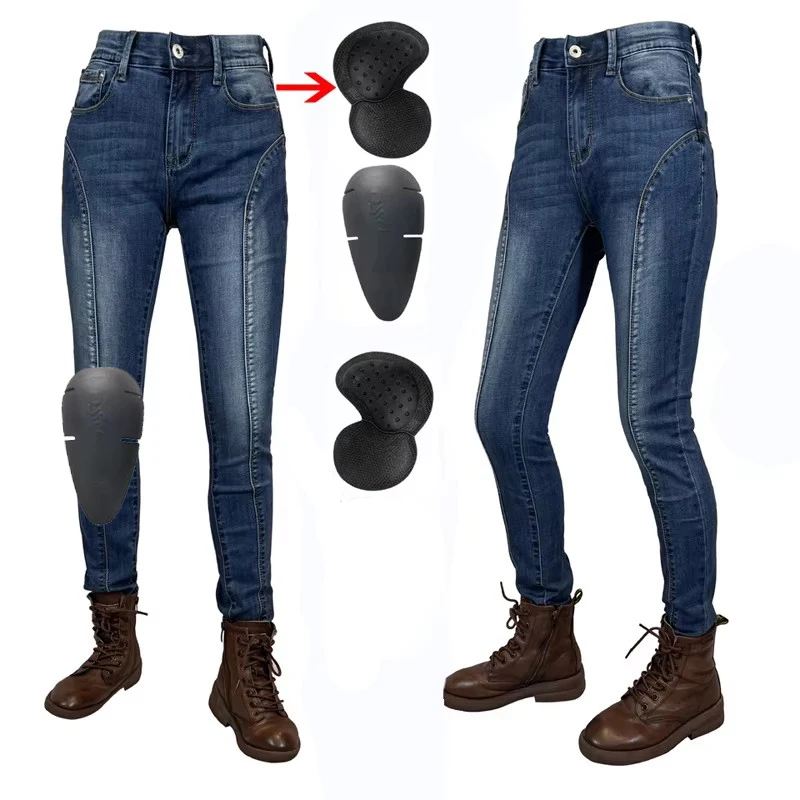 Motorrad-Schutzjeans für Damen, Schutzausrüstung, blaue Motorradhose, Motocross-Hose