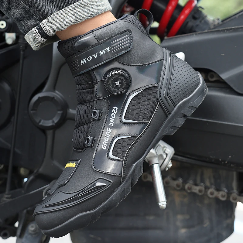 Motorrad Stiefel Männer Leder Motos Atmungsaktive Anti Rutsch – Image 5