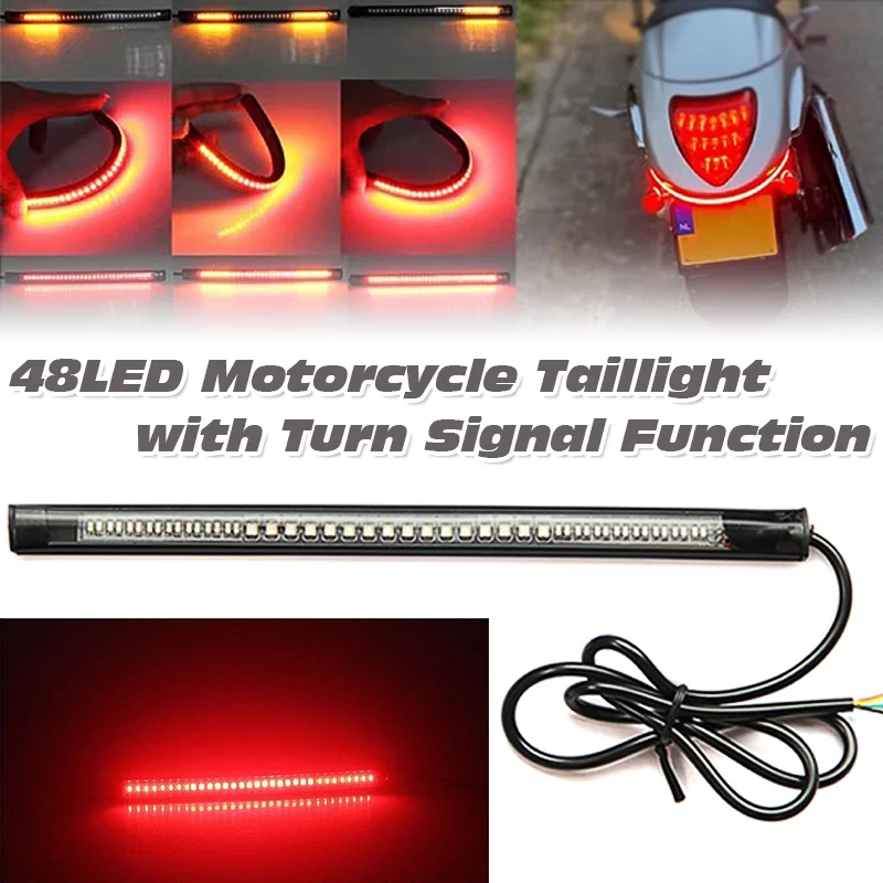 Motorrad-Rücklicht 48LED Bremslicht Richtungsanzeige mit Blinkfunktion Dekorative Warnleuchten Moto-Zubehör
