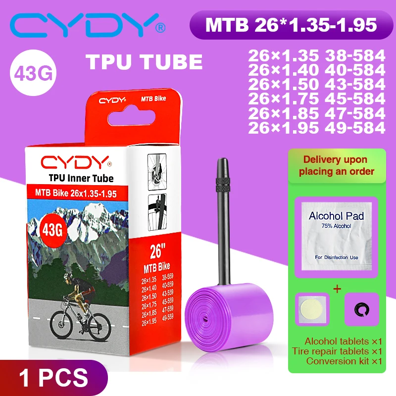 43g CYDY TPU Schlauch MTB 26 27.5 Fahrrad-Innenschlauch 26/27.5x1.35 1.4 1.5 1.75 1.85 1.95 Zoll Pneu