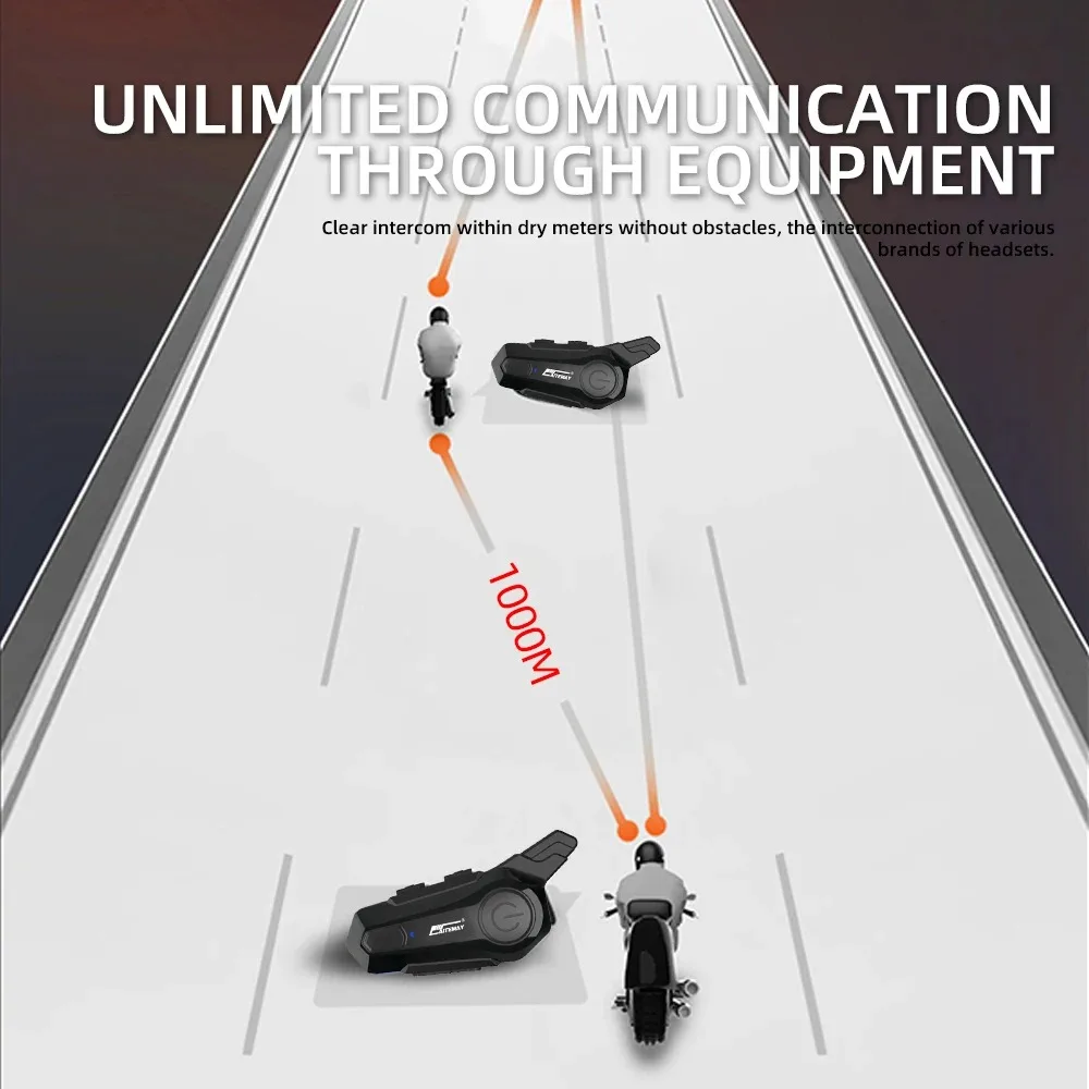 Bluetooth Kopfhörer Motorrad Helm Intercom Headset 1000 M Für 2 Fahrer – Immagine 4