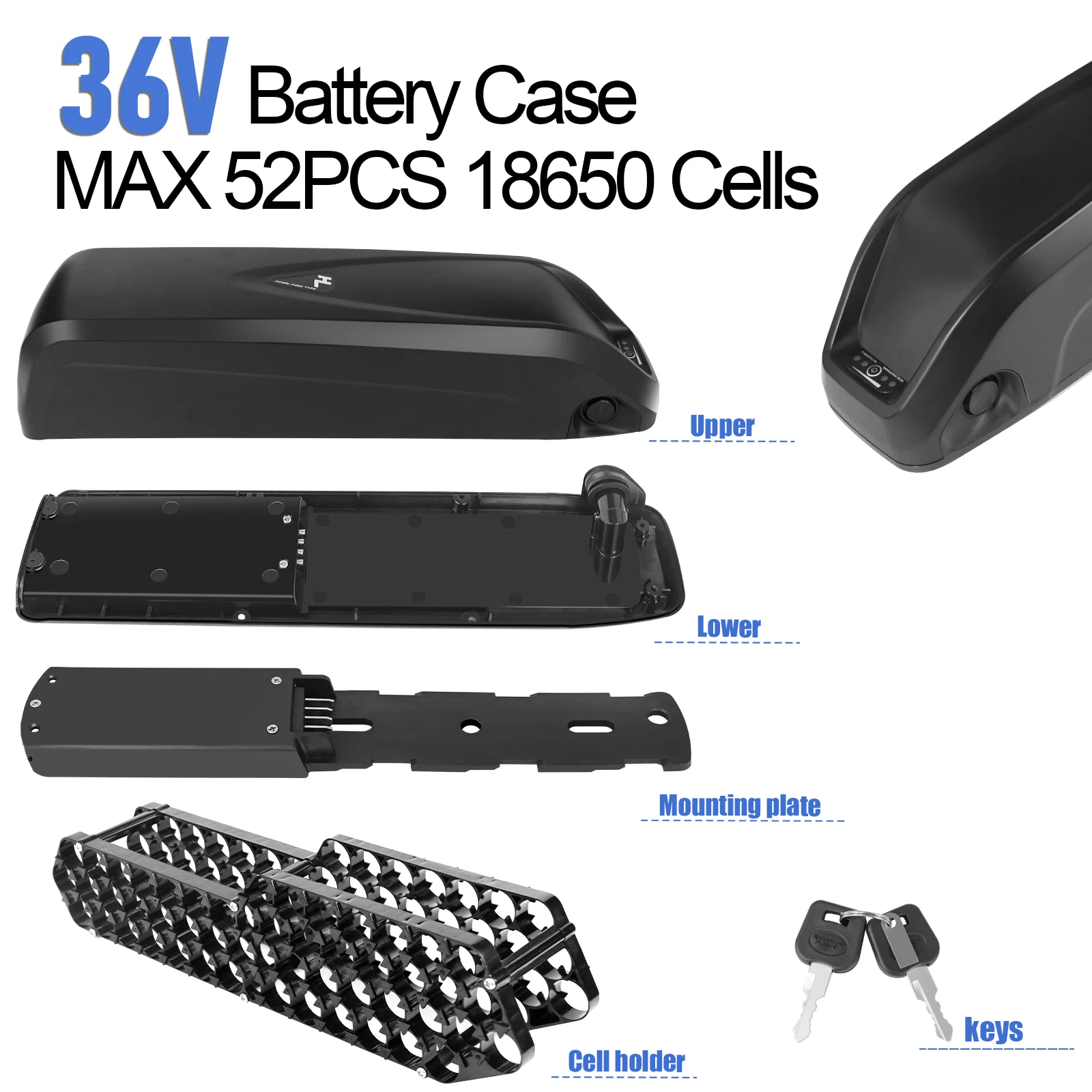 MAX 52 Stück 18650 Zellen Hailong 1 Batteriegehäuse 4-PIN Entlader E-Bike Batteriegehäuse Unterrohrgehäuse