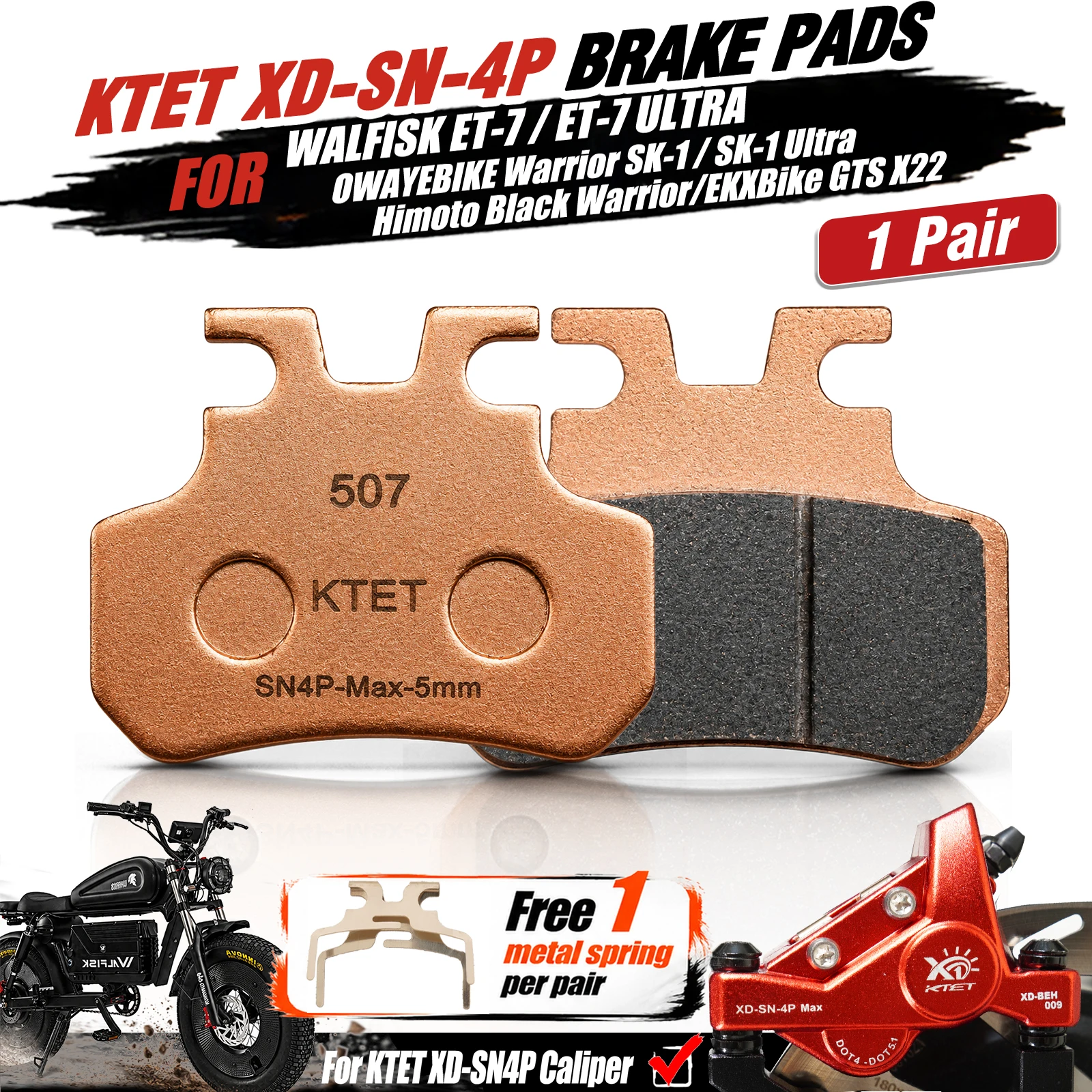 Hydraulische Scheibenbremsbeläge für E-Bikes, passend für KTET SN-V4 XD-SN-4P, max. 4 Kolben, Ersatzteile