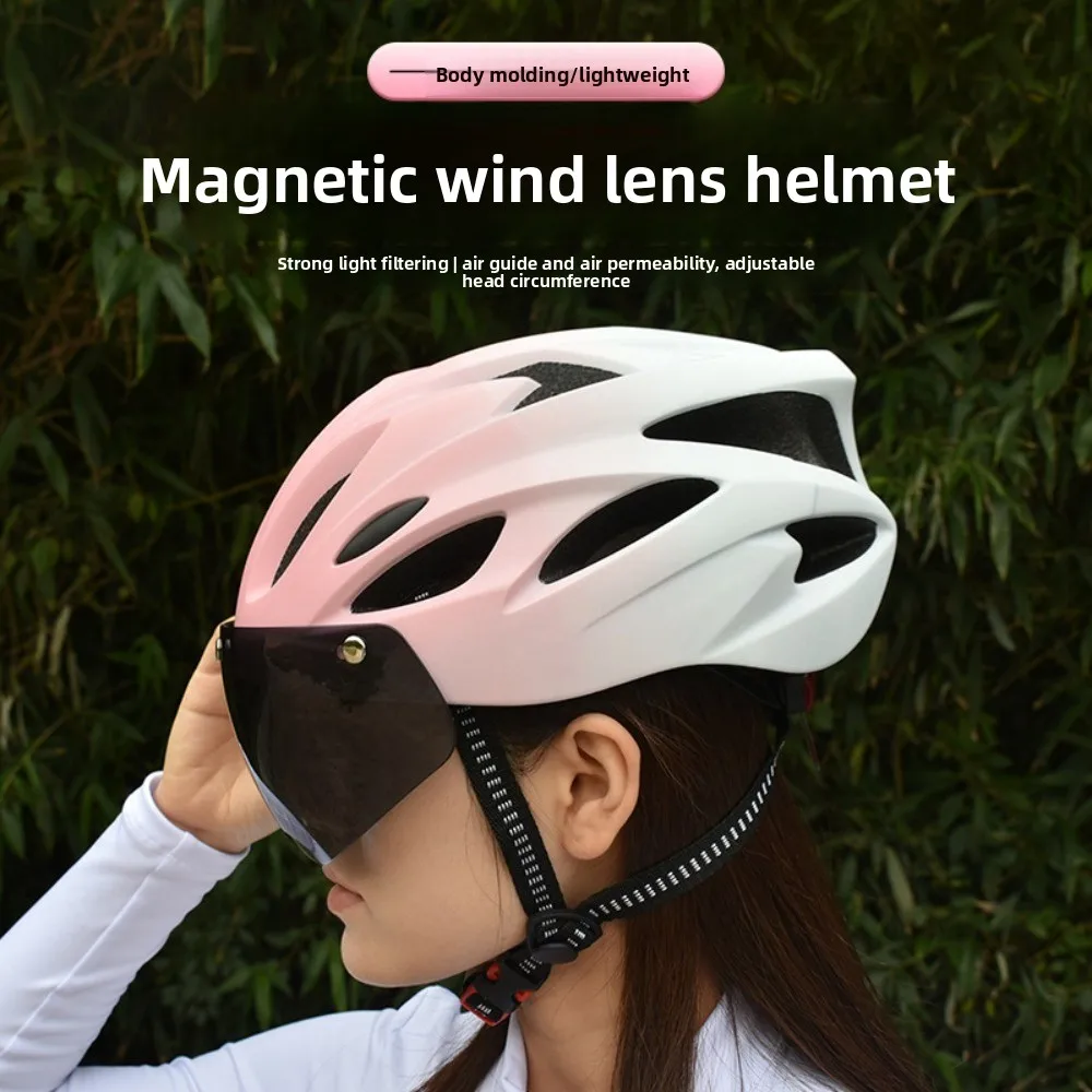 Fahrradhelm mit magnetischer Schutzbrille und hinterem LED-Rücklicht, atmungsaktiver MTB-Rennradhelm, 58-61