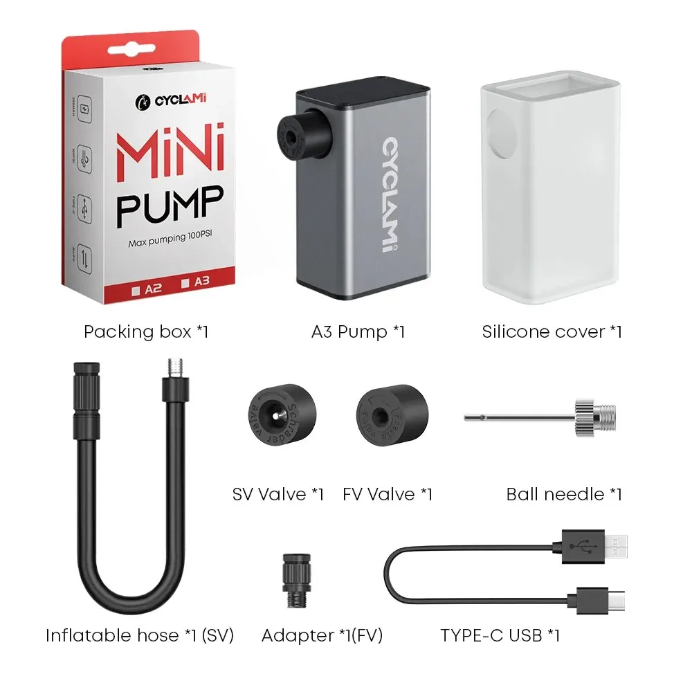 CYCLAMI A3 Mini Elektrische Luftpumpe Tragbare Fahrrad Cordless FV AV Inflator Presta Schrader Ventil Outdoor