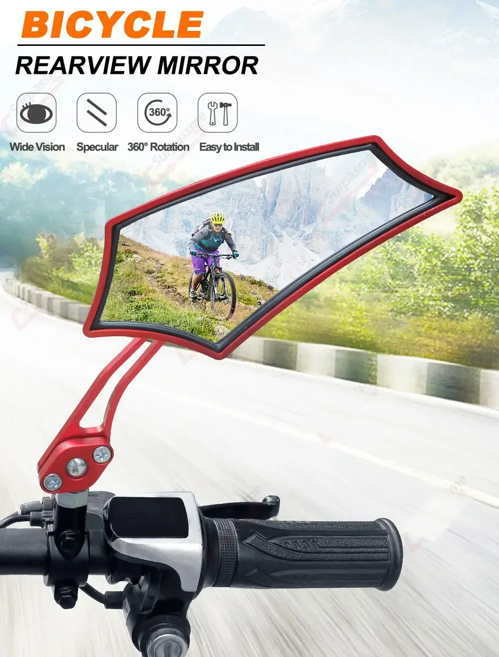 Fahrrad rückspiegel mit 10mm Adapter 7/8 "Lenker Seitens piegel – Immagine 5