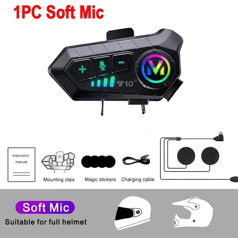 1/2x Y10 2X Motorradhelm-Intercom Bluetooth 5.3 Motorradhelm-Headset Wasserdicht 300m Intercomunicador
