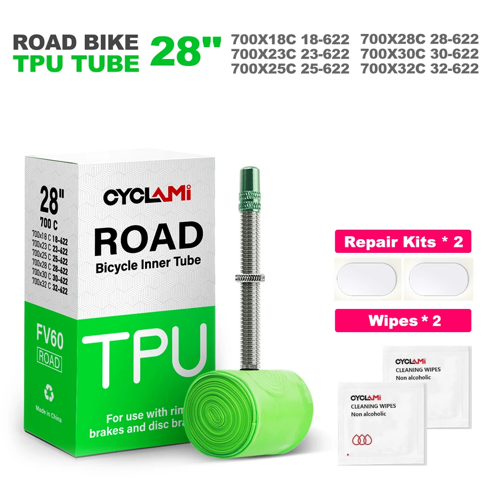 CYCLAMI Ultraleichter Fahrrad-TPU-Schlauch 700C 700 x 18 23 25 28 30 32 Rennrad-TPU-Material Reifen 45 mm 60
